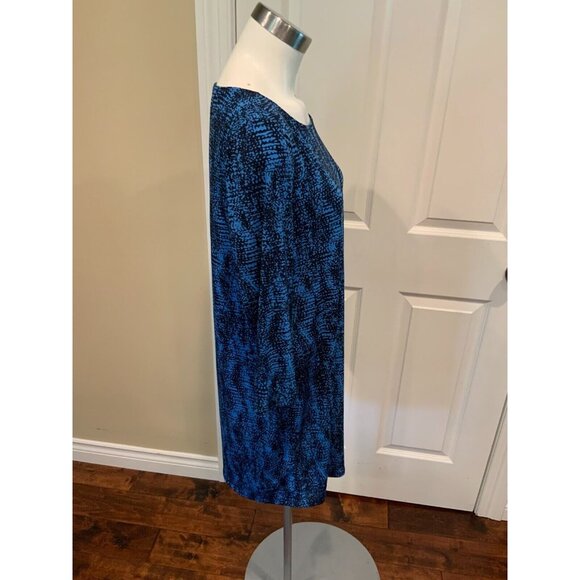 BCBG Max Azria Blue & Black Splatter Print 3/4 Sleeve Mini Dress, Size Medium - Picture 4 of 7